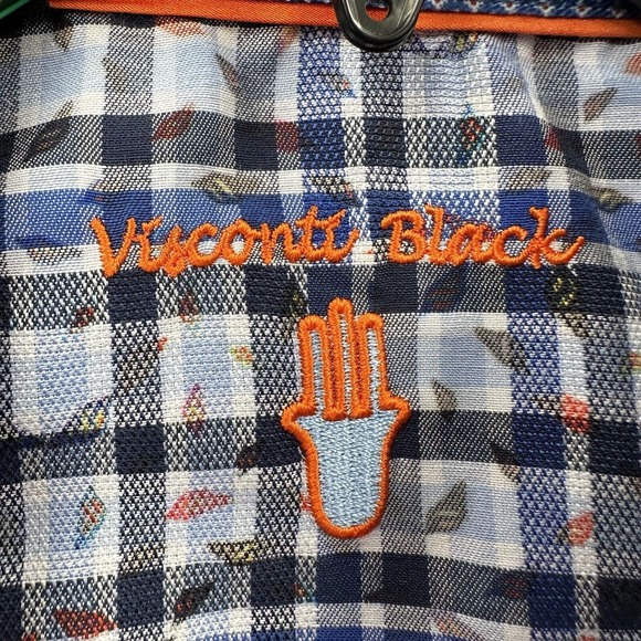 Luchiano Visconti Black Mens Shirt‎ MEDIUM Blue Plaid Geometric Button Up - Picture 10 of 15